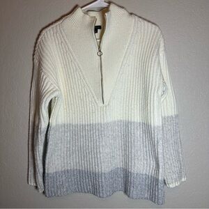 Talbots Ivory and Light Gray Ribbed Sweater